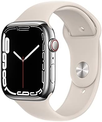 Apple Watch Series 7 [GPS + Cellular 45mm] Smart Watch w/Silver Stainless Steel Case with Starlight Sport Band. Fitness Tracker, Blood Oxygen & ECG Apps, Always-On Retina Display, Water Resistant