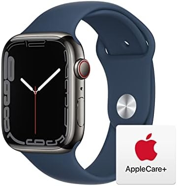 Apple Watch Series 7 [GPS + Cellular 45mm] Smart Watch w/Graphite Stainless Steel Case with Abyss Blue Sport Band. Fitness Tracker, Blood Oxygen & ECG Apps, Always-On Retina Display, Water Resistant