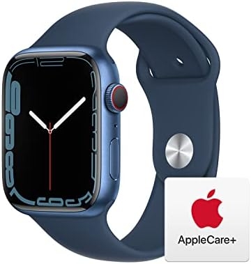 Apple Watch Series 7 [GPS + Cellular 45mm] Smart Watch w/Blue Aluminum Case with Abyss Blue Sport Band. Fitness Tracker, Blood Oxygen & ECG Apps, Always-On Retina Display, Water Resistant AppleCare