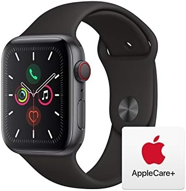 Apple Watch Series 5 (GPS + Cellular, 44mm) – Space Gray Aluminum Case with Black Sport Band with AppleCare+ Bundle