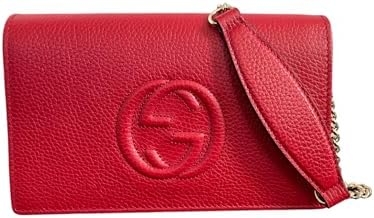 Gucci Soho Interlocking GG Red Leather Chain Flap Shoulder Bag Handbag New