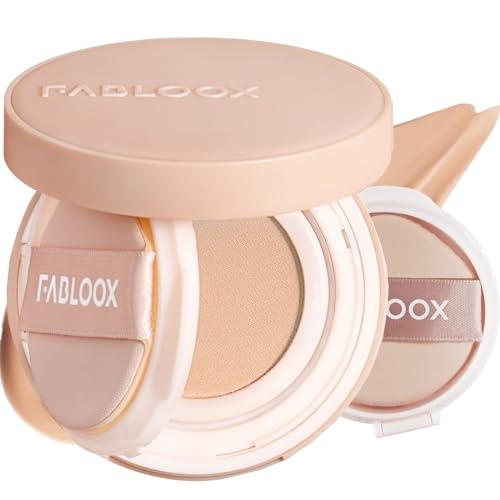 FABLOOX Cellglow Pro Lasting Cushion Foundation, Brighten Skin, Buildable Coverage, Breathable Lightweight Nourishing Skincare Makeup, 24H Wear, Natural Finish, Vegan, Almond, Refill Included