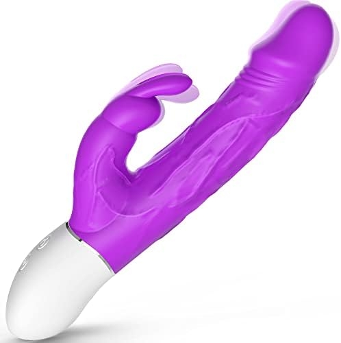 Realistic Rabbit Vibrator with Bunny Ears for G-spot Clitoris Stimulation, Waterproof Rechargeable Dildo Vibrator with 9 Strong Vibrations Dual Motor Stimulator for Adult Women Solo or Couple Fun