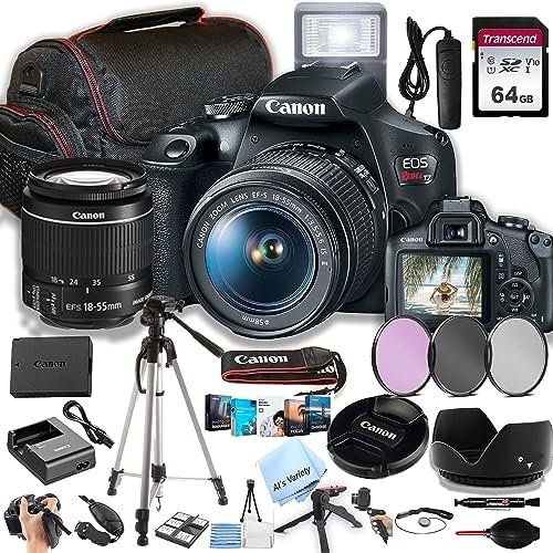 Canon EOS Rebel T7 DSLR Camera w/EF-S 18-55mm F/3.5-5.6 is II Zoom Lens + 64GB Memory, Filters,Case, Tripod, Flash, Remote, and More (35pc Bundle)