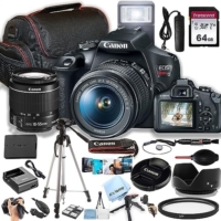 Canon EOS Rebel T7 DSLR Camera w/EF-S 18-55mm F/3.5-5.6 is II Zoom Lens + 64GB Memory, Case, Tripod, Flash, Remote, and More (32pc Bundle)