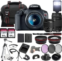 Canon EOS Rebel T7 DSLR Camera w/EF-S 18-55mm f/3.5-5.6 is II Lens + EF 75-300mm f/4-5.6 III Lens + 2X 64GB Memory + Case + Filters + Tripod & More (35pc Bundle)