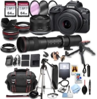 Canon EOS R100 Mirrorless Camera with 18-45mm Lens + 420-800mm Super Telephoto Lens + 128GB Memory, Spare Battery, Filters,Case, Tripod, Flash, and More (41pc Bundle)