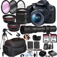 Canon EOS Rebel T7 DSLR Camera w/EF-S 18-55mm F/3.5-5.6 Zoom Lens + 420-800mm Super Telephoto Lens + 128GB Memory,Case, Tripod, Spare Battery – Professional Photo Accesory Bundle