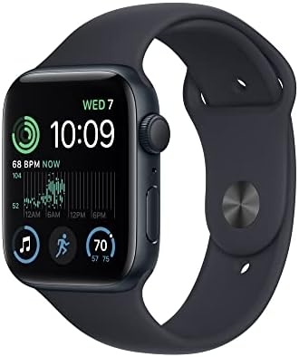 Apple Watch SE (2nd Gen) [GPS 44mm] Smart Watch w/Midnight Aluminum Case & Midnight Sport Band – S/M. Fitness & Sleep Tracker, Crash Detection, Heart Rate Monitor, Retina Display, Water Resistant