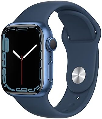 Apple Watch Series 7 [GPS 41mm] Smart Watch w/Blue Aluminum Case with Abyss Blue Sport Band. Fitness Tracker, Blood Oxygen & ECG Apps, Always-On Retina Display, Water Resistant