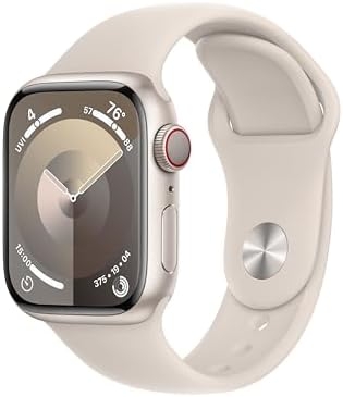 Apple Watch Series 9 [GPS + Cellular 41mm] Smartwatch with Starlight Aluminum Case with Starlight Sport Band S/M. Fitness Tracker, ECG Apps, Always-On Retina Display