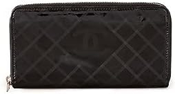 CHANEL Women’s Pre-Loved Zip Around Long Wallet, Patent, Black, One Size