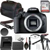 Canon EOS 2000D / Rebel T7 DSLR Camera (Body Only) + 32GB Memory Card + Tripod + Case + Cleaning Kit & More