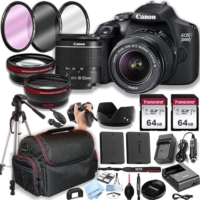 Canon EOS 2000D / Rebel T7 DSLR Camera w/EF-S 18-55mm F/3.5-5.6 Zoom Lens + 128GB Memory,Case, Tripod, Spare Battery – Professional Photo Accesory Bundle