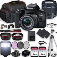 Canon EOS 850D (Rebel T8i) DSLR Camera w/EF-S 18-55mm f/3.5-5.6 III Lens + 2X 64GB Memory + Case + Filters + Tripod + More (35pc Bundle)