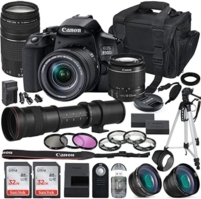 Canon EOS 850D (Rebel T8i) DSLR Camera with 18-55mm & 75-300mm Lens Bundle + 420-800mm MF Zoom Lens + 2X 32GB Sandisk Memory + Accessory Bundle Including Auxiliary Lenses, Tripod, Camera case & More