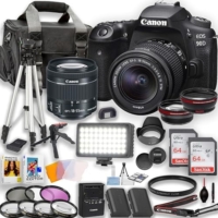 Canon EOS 90D DSLR Camera with EF-S 18-55mm f/4-5.6 is STM Lens + 2pc 64GB Memory Card, LED Video Light, Tripod, Wideangle and Telephoto Lens & More