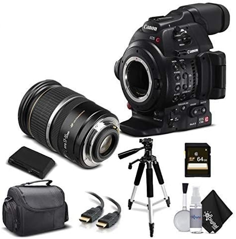 Canon EOS C100 Mark II with Dual Pixel CMOS AF 0202C002 & EF 24-105mm f/4L is II USM Lens with Memory Card, Case, Tripod – Starter Bundle (Renewed)
