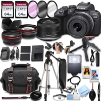 Canon EOS R10 Mirrorless Camera with 18-45mm Lens + 128GB Memory, Spare Battery, Filters,Case, Tripod, Flash, and More (39pc Bundle)