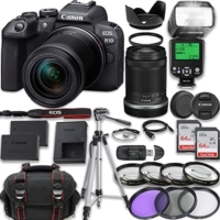 Canon EOS R10 Mirrorless Camera with Canon RF-S 18-150mm is STM Lens + Accessories Included: 2X 64GB Memory Cards, TTL Flash, Extra Battery, Case, Tripod & More