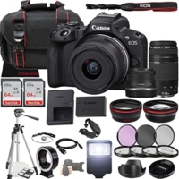 Canon EOS R50 Mirrorless Camera w/RF-S 18-45mm f/4.5-6.3 is STM Lens + EF 75-300mm f/4-5.6 III Lens + 2X 64GB Memory + Case + Filters + More (35pc Bundle)