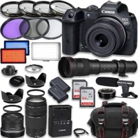 Canon EOS R7 Mirrorless Camera with Canon RF-S 18-45mm f/4.5-6.3 is STM + 75-300mm III + 420-800mm HD Lenses, Accessories: 2X 64GB Memory Cards, LED Video Light, Microphone, Extra Battery & More