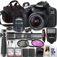 Canon EOS Rebel 2000D / T7 DSLR Camera with EF-S 18-55mm Lens and 500mm Telephoto Lens + 2X 64GB Memory Cards + Flash + Tripod + Camera Case & More