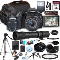 Canon EOS Rebel SL3 DSLR Camera w/EF-S 18-55mm F/4-5.6 STM Zoom Lens + 420-800mm Super Telephoto Lens + 64GB Memory, Case, Tripod, Flash, Remote, and More (36pc Bundle)