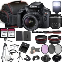 Canon EOS Rebel T100 DSLR Camera w/EF-S 18-55mm f/3.5-5.6 III Lens + 2X 64GB Memory + Case + Filters + Tripod + More (35pc Bundle)