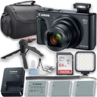 Canon PowerShot SX740 HS Digital Camera with LED Video Light + Two Extra Batteries + 64GB Memory Card + Tripod + Case & More