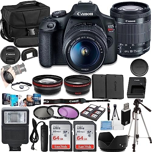 Canon Rebel T7 Vlogger Kit:EF-S 18-55mm is II Lens,128GB Memory,Tripod,3 Piece Filter Kit,Gadget Bag,Remote Shutter,USB Card Reader,Cleaning Kit & Software Package