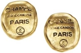 Chanel, Pre-Loved Gold Rue Cambon Engraved Earrings, Gold