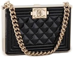 Chanel Women’s Pre-Loved Boy Chain Box Minaudiere, Quilted Patent, Black, One Size