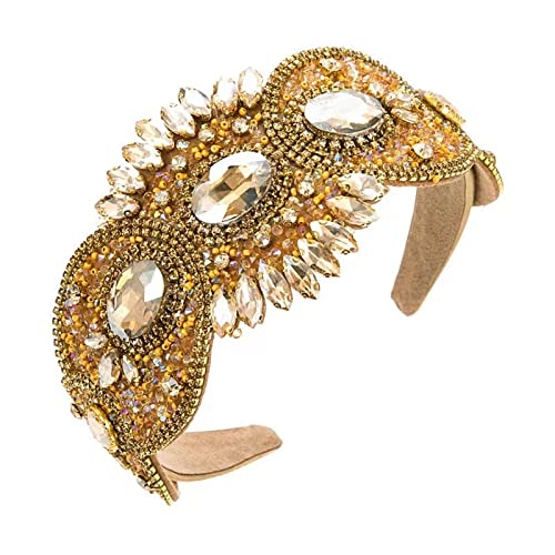 Fashion High End Baroque Style Headband Decoration Ladies Elegant Crystal beaded Headband Ladies Gold Chain Diamond Headband Party Girl HeadBand Artificial Gemstone Queen Style