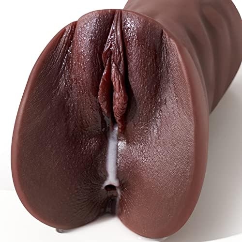 Goyha 2 in 1 Brown Realistic Male Masturbator with Strong Suction,Single Opening Lifelike Pocket Pussy Toy with 3D Vagina and Anus,Goyha Portable Adult Male Sex Toy for Men Masturbation Pleasure