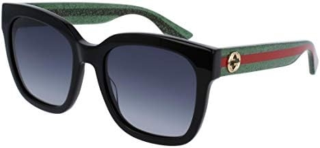 Gucci GG0034S col 002 54 Women’s Urban Pop Square Sunglasses, Black Glitter Green/Gray