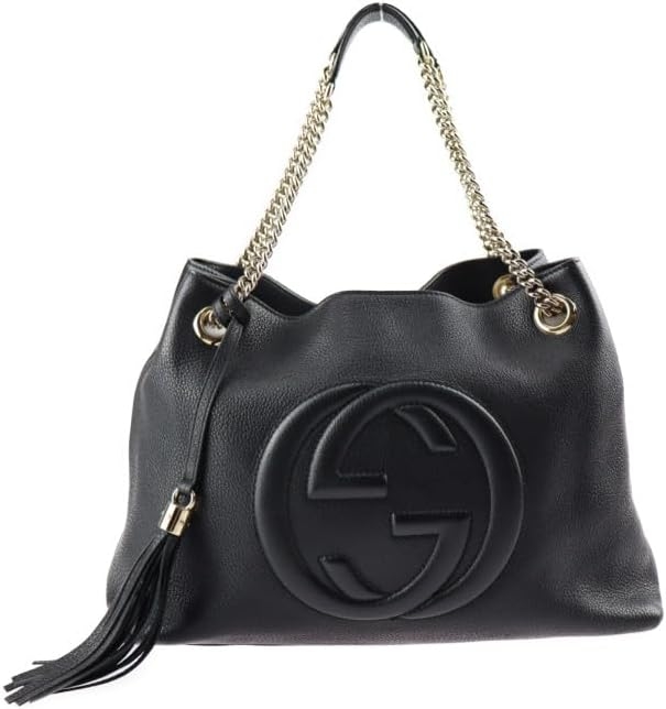Gucci Soho 536196 Tote Bag, Black, Leather, Women’s, Interlocking G, Fringe, Black