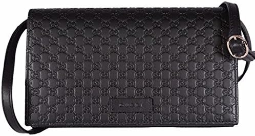 Gucci Women’s Leather Micro GG Guccissima Mini Crossbody Wallet Bag Purse (Black)