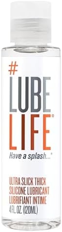 Lube Life Ultra Slick Thick Silicone-Based Lubricant, Water Resistant, Thick Silicone Lube for Men, Women and Couples, 4 Fl Oz