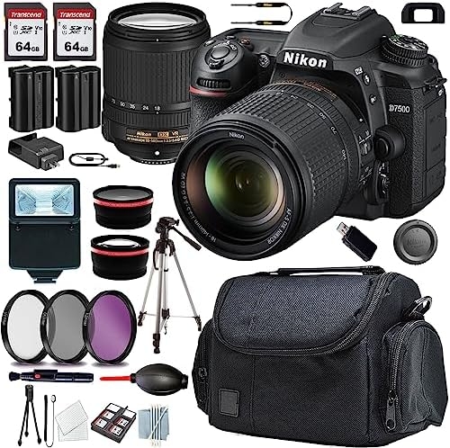 Nikon D7500 DSLR Camera (1582) with 18-140mm Lens+Case+128 GIG Memory+Flash+Tripod(13PC) Bundle