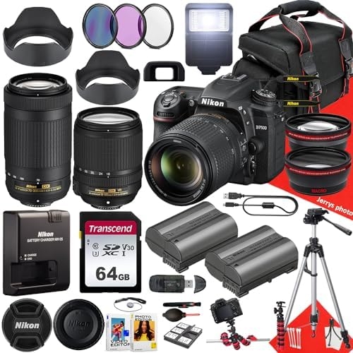 Nikon D7500 DSLR Camera with 18-140mm f/3.5-5.6G ED VR Lens and AF-P DX 70-300mm f/4.5-6.3G ED Lens + 64 GB Memory + Hood + Extra Battery + Filters + Tripod + More (34pc Bundle)