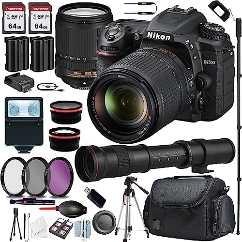 Nikon D7500 DSLR Camera(1582) with 18-140mm Lens+420-800mm f/8.3 HD Telephoto Zoom Lens+Case+128 GIG Memory+Flash+Monopod(13PC) Bundle