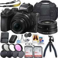 Nikon Z50 Mirrorless Camera with NIKKOR Z DX 16-50mm f/3.5-6.3 VR Lens + 2pc 64GB Memory Cards + Photo and Video Editor + Filters + Tripod + Case & More