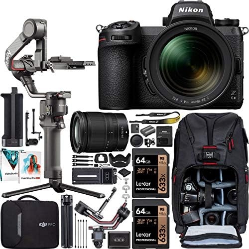 Nikon Z6II Mirrorless Full Frame Camera with 24-70mm F4 Lens Kit 1663 FX-Format 4K UHD Video Filmmaker’s Kit with DJI RS 2 Gimbal 3-Axis Handheld Stabilizer Bundle + Deco Photo Backpack + Software