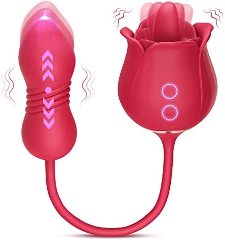 Rose Sex Toys Dildo Vibrator – 3in1 Adult Toys Sex Stimulator for Women with 9 Tongue Licking & Thrusting Dildo G Spot Vibrators, Adult Anal Sex Toy Games Clitoral Nipple Licker for Woman Man Couples