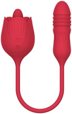 Rose Vibrator for Women, 3-in-1 Tongue-N-Cheek Rechargeable Waterproof Silicone Adult Sex Toy for Clitoral, G-Spot, Nipple, Thrusting Vibrating Bullet, Consoladores Vibradores, by Shibari Voodoo