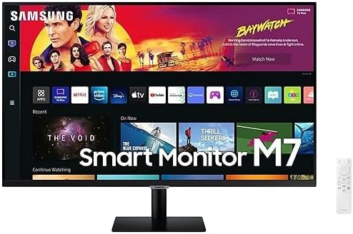 SAMSUNG 32″ M70B Series 4K UHD USB-C Smart Monitor & Streaming TV, 4ms, 60Hz, HDR10, Wireless Display, Gaming and IoT Hubs, Alexa Built in, LS32BM702UNXGO, 2022, Black