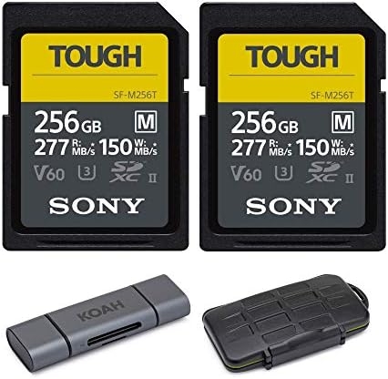 Sony 256GB SF-M Series High Speed Tough SD Card (2-Pack) Bundle with Dual Slot Card Reader and Weatherproof Storage Case (4 Items)