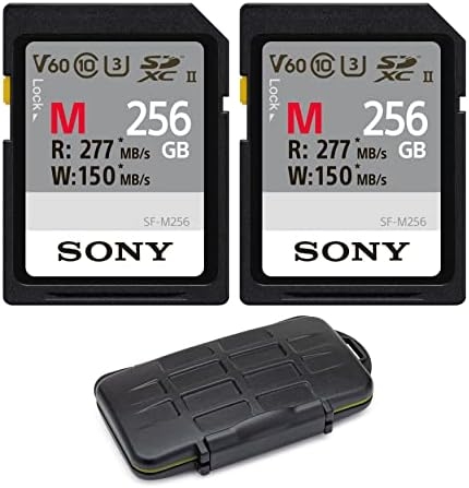 Sony 256GB V60 UHS-II M-Series Memory Card (2-Pack) Bundle with Pro Memory Storage Case (3 Items)