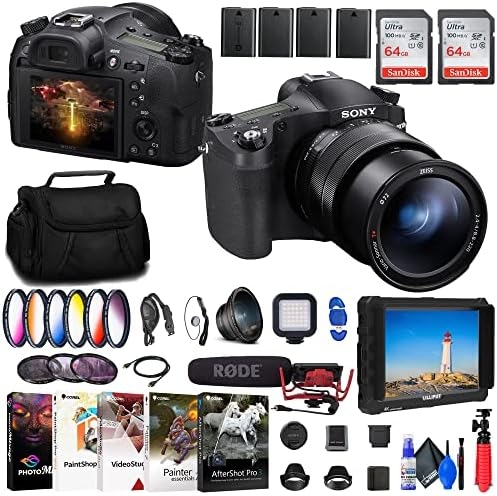 Sony Cyber-Shot DSC-RX10 IV Digital Camera (DSCRX10M4/B) + 4K Monitor + Rode VideoMic + Wide Angle Lens + Telephoto Lens + Color Filter Kit + 2 x 64GB Card + 3 x NPF-W50 Battery + More (Renewed)